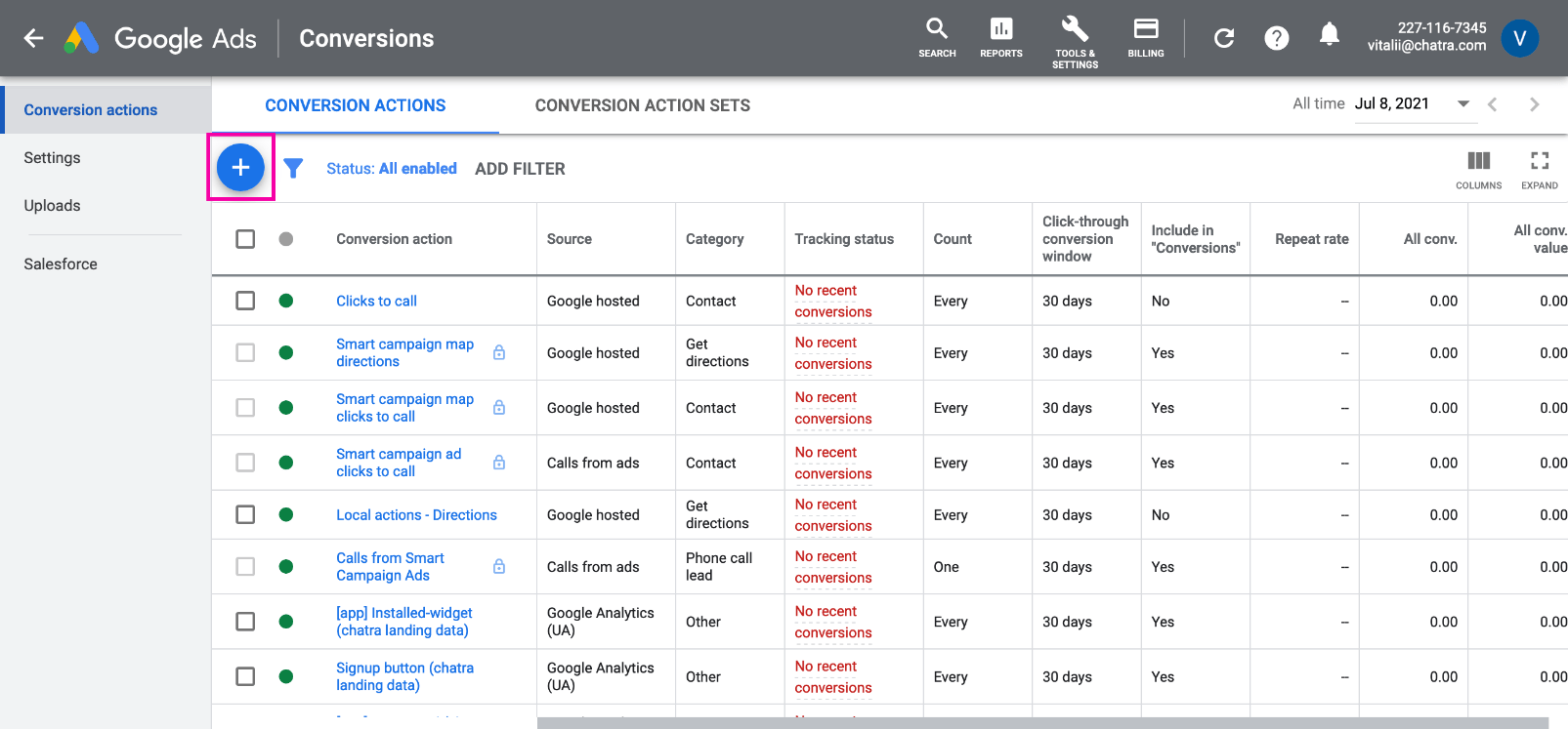 Скриншот создания конверсии в Google Ads