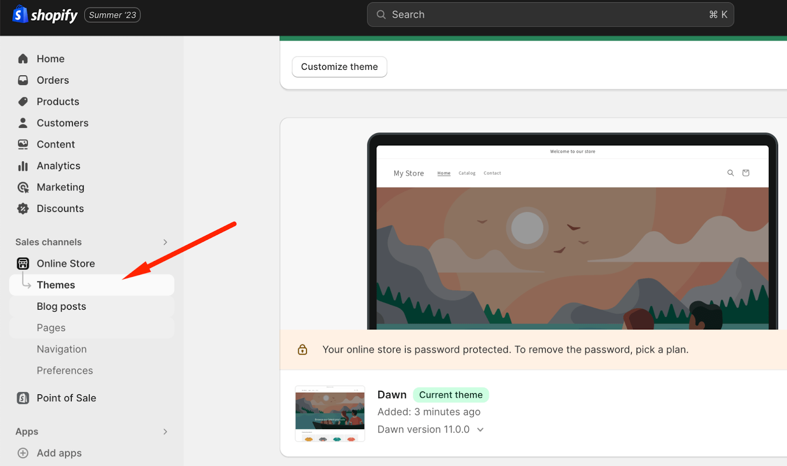 Панель администрирования Shopify