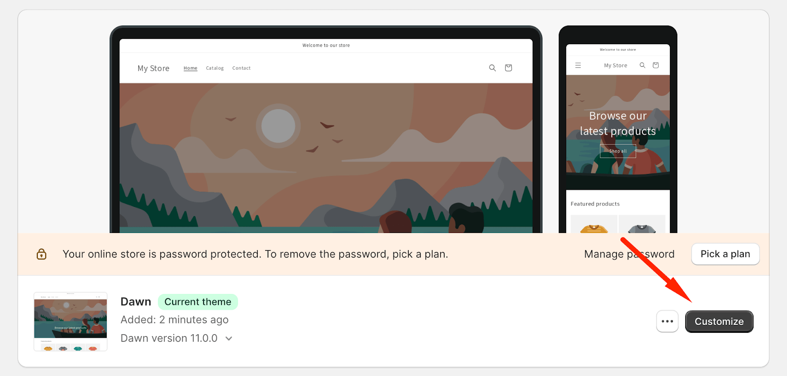 Shopify кнопка 'Customize'