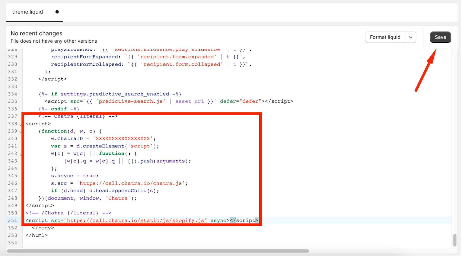 Результат. Shopify кнопка 'Save'