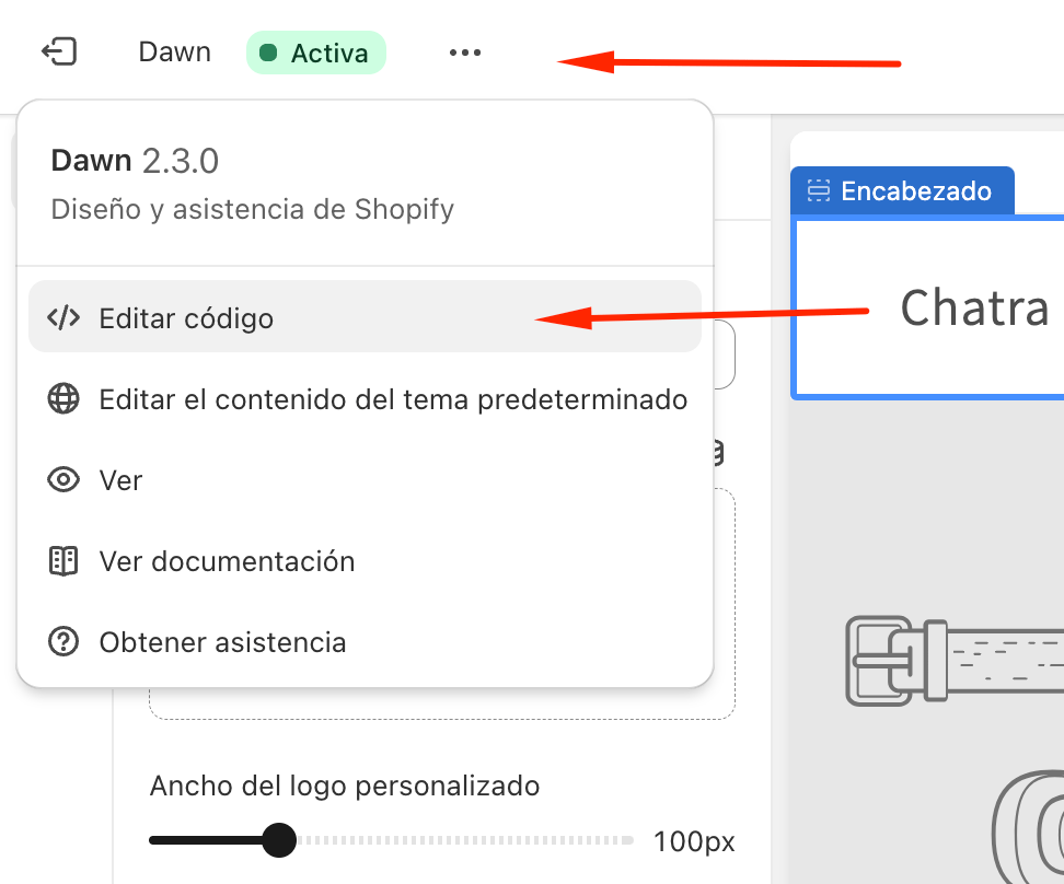 Shopify 'Editar código'