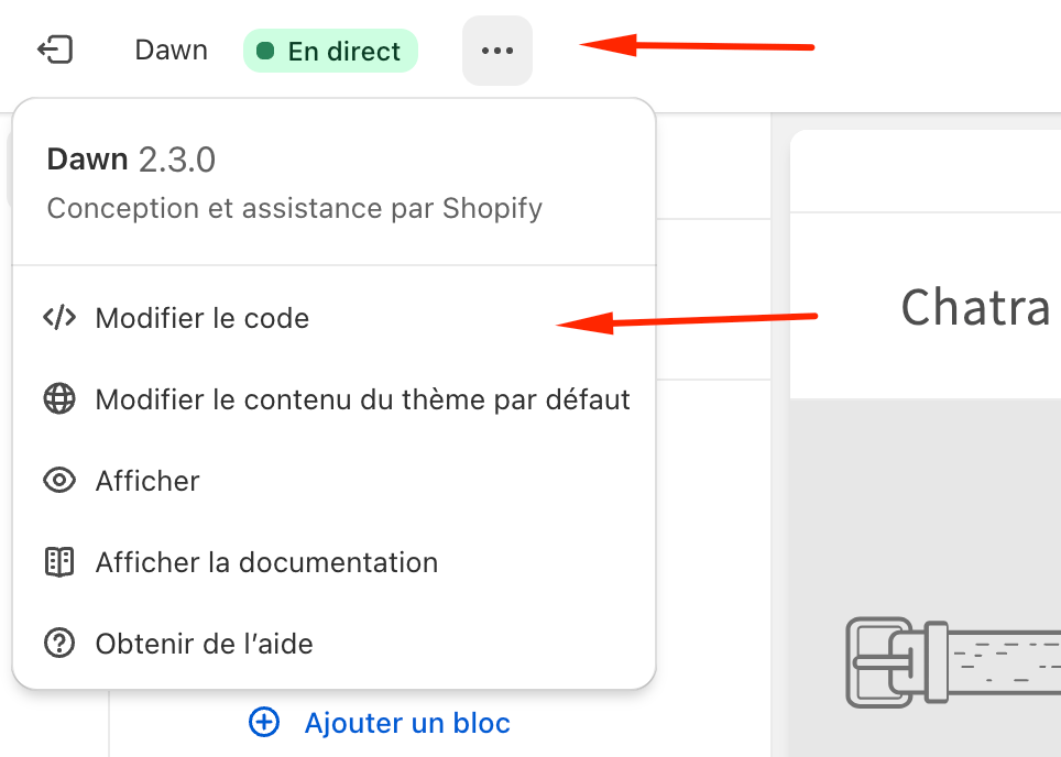 Shopify 'Modifier le code'