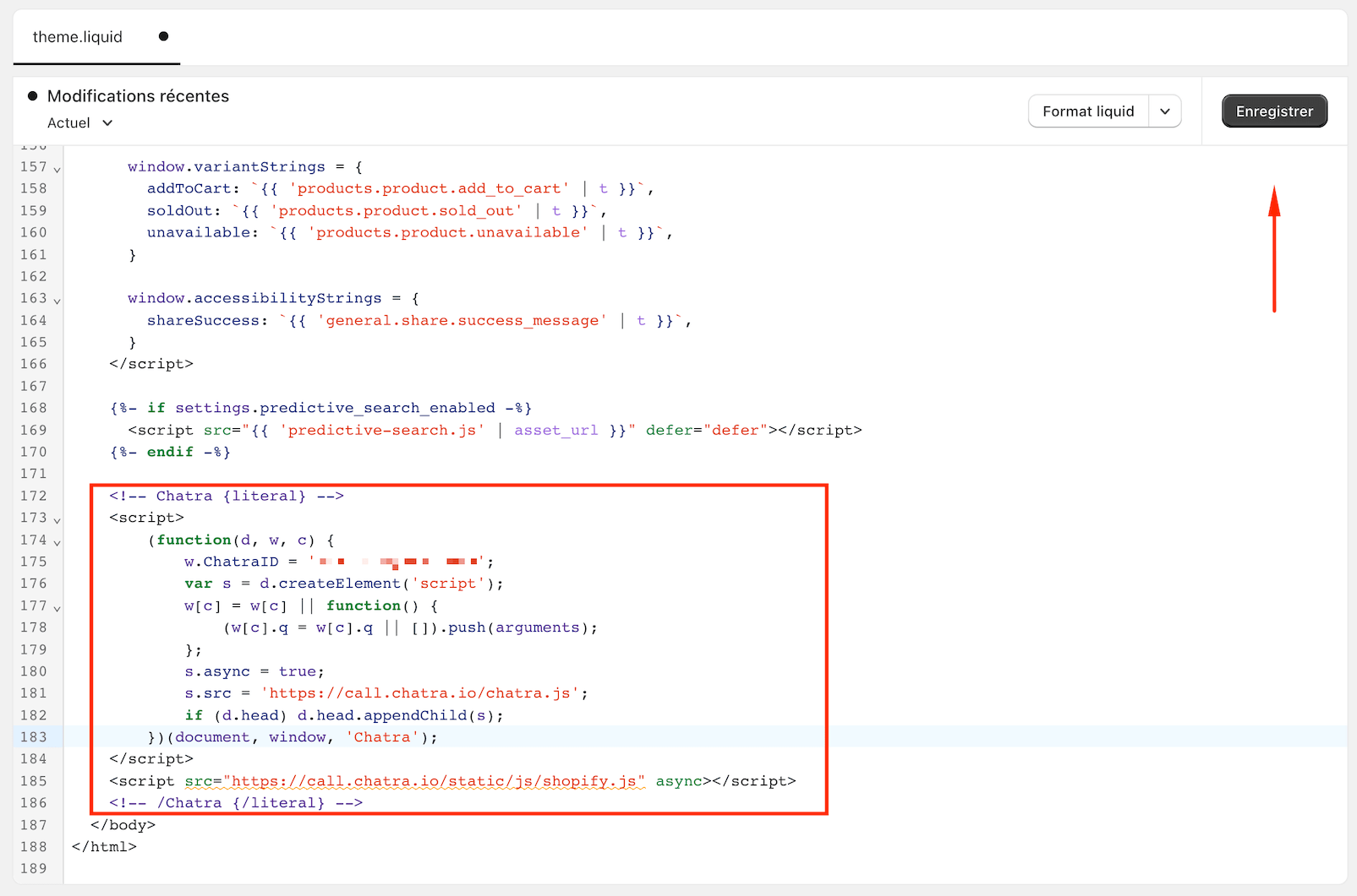 Shopify 'Enregistrer'
