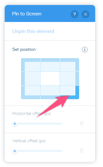 Captura de pantalla del editor de sitios web Wix: posicionar el bloque