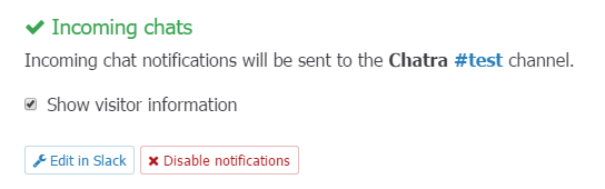 Screenshot of Chatra dashboard with enabled Slack integration
