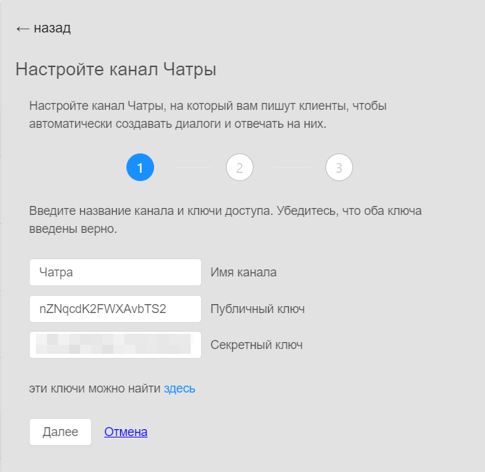 Вставьте скопированные ключи и придумайте название для канала